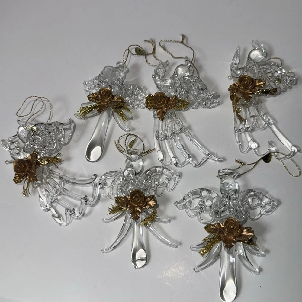 Vintage Spun Glass Angel Ornaments -Set of 6